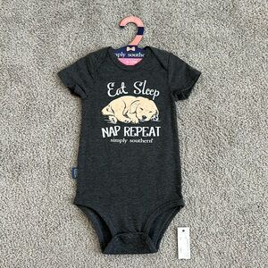 NWT Simply Southern Gray Puppy Eat Sleep Nap Repeat Bodysuit Onesie 6-12 months